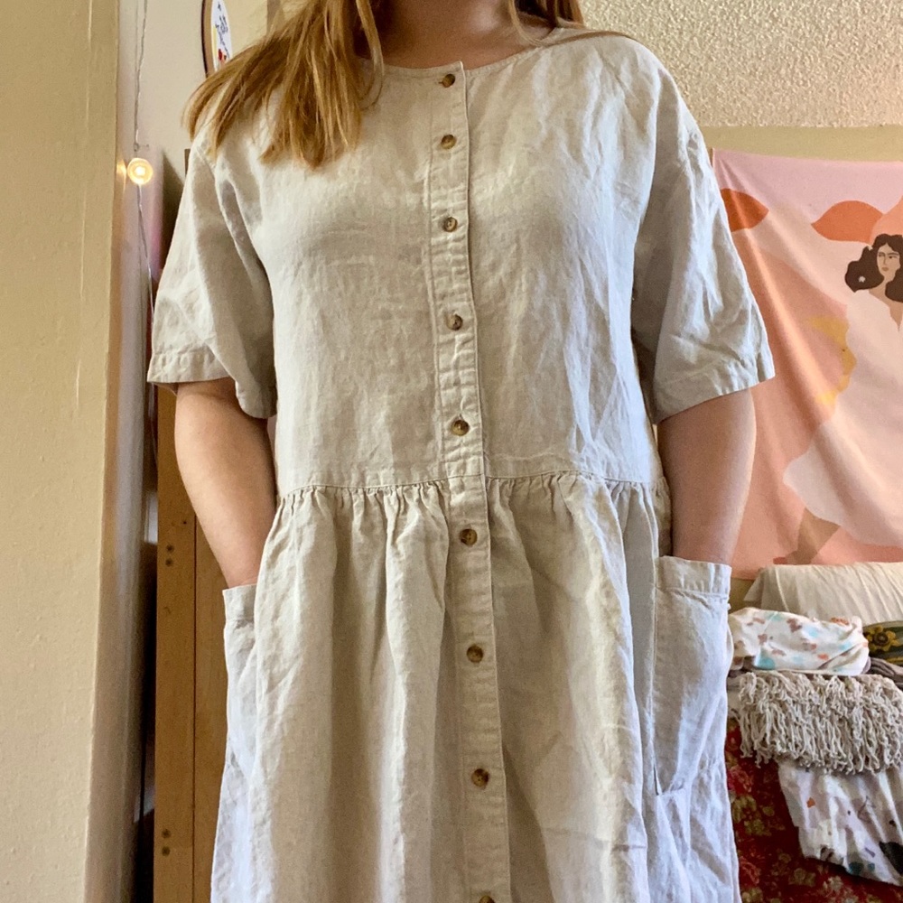 Eddie Bauer Natural Linen Pocket Dress